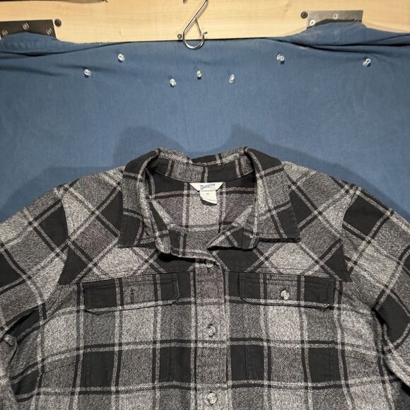 Duluth Trading Black Green Folklore Flannel Duster Women Size XL Pockets - Picture 3 of 5